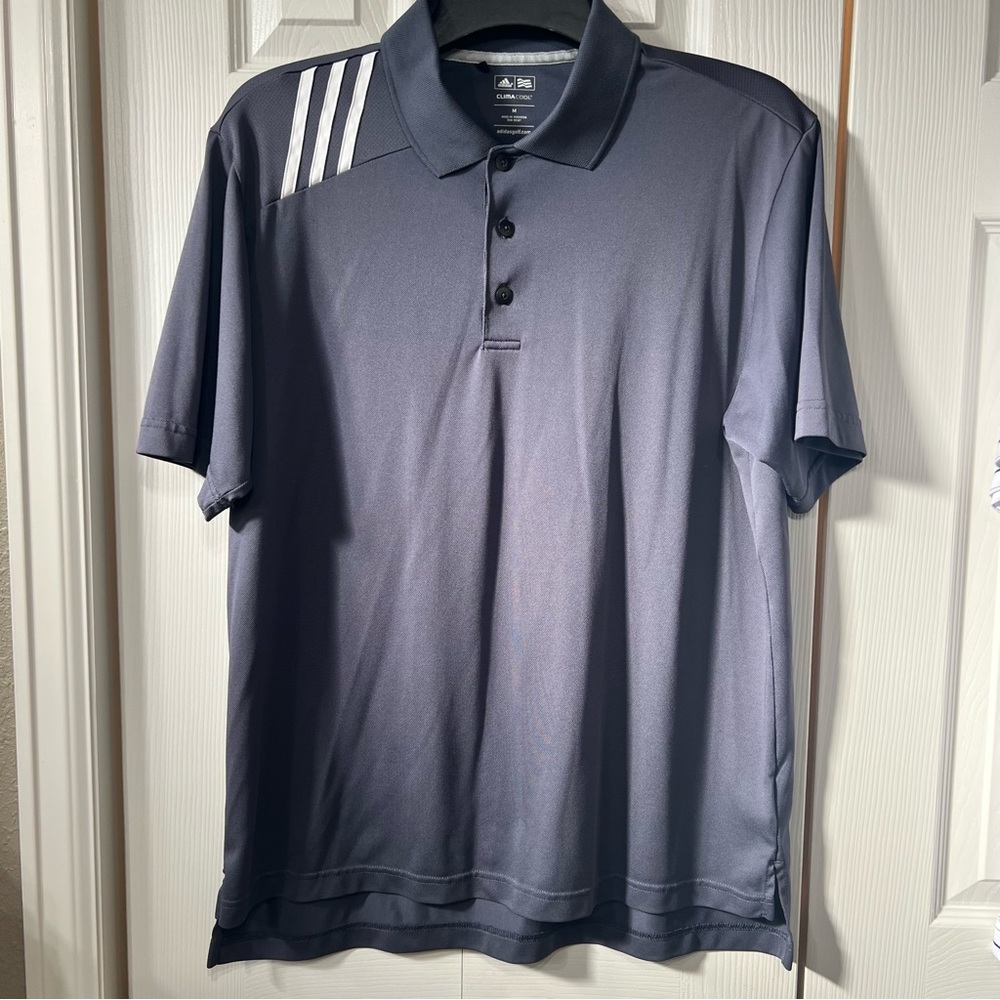 Adidas Men’s M Navy Polo with White Shoulder Stripes Climacool